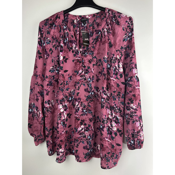 NWT Torrid Georgette Puff Sleeve Peasant Blouse Long Sleeve V-Neck Plus Size 3X - Picture 2 of 10